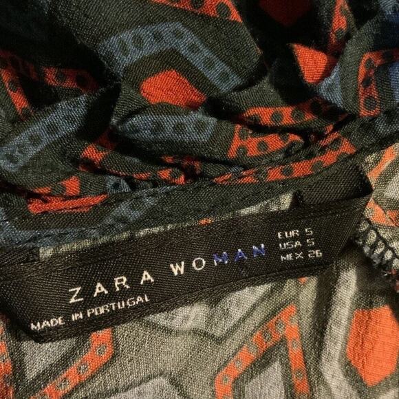 Zara Womens Multicolor Geometric Ruffle V Neck Balloon Sleeve Blouse Top Small - Picture 6 of 7